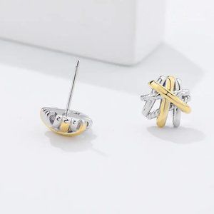18k Gold Plated over 925 Sterling Silver Two-Tone  Free Form Stud Earrings